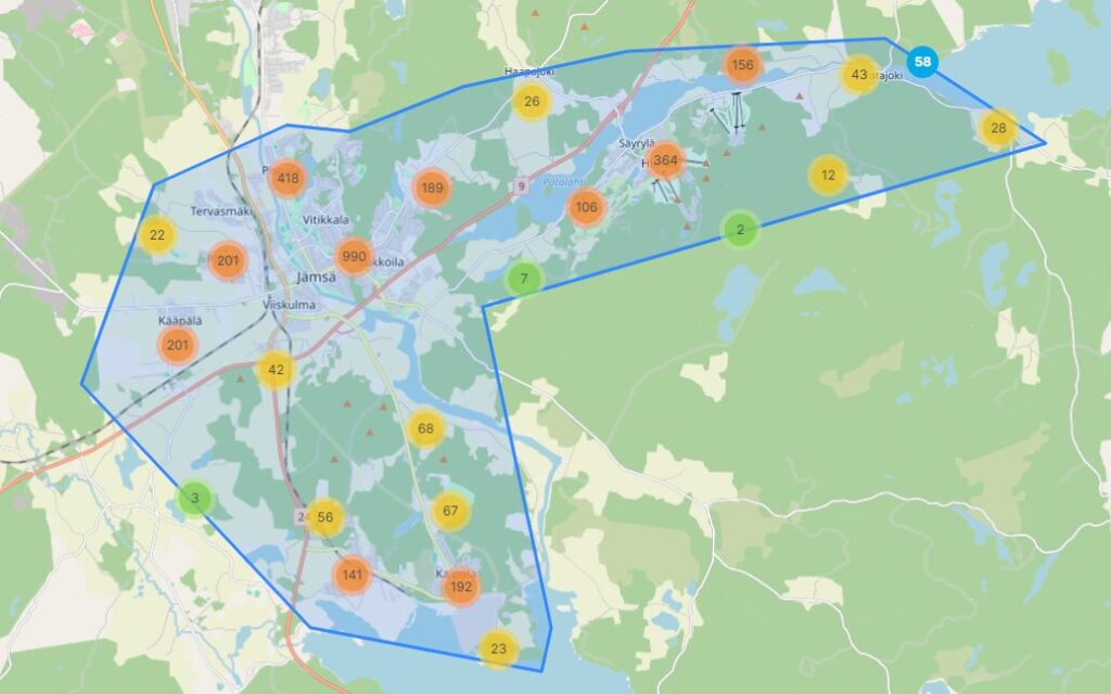 vesijohtovuodon vaikutusalue kartalla